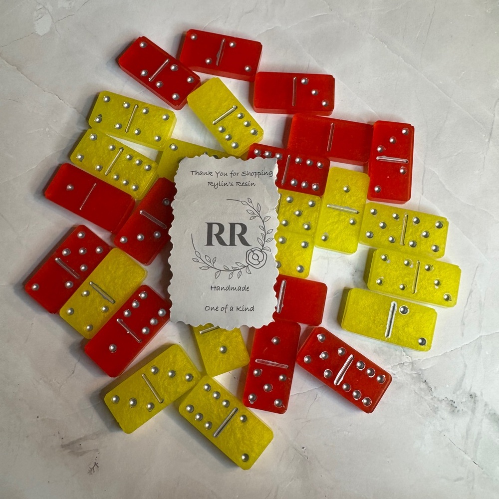 Handmade Red and Yellow Domino Set by Rylin’s Resin
